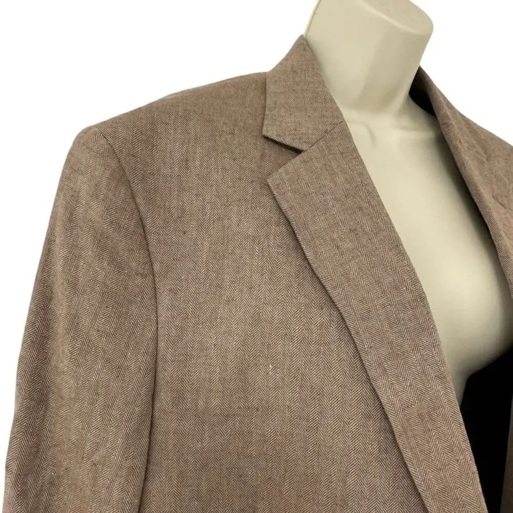 Stafford Signature Classic Fit Brown Herringbone Linen Suit Jacket Blazer 44 R
